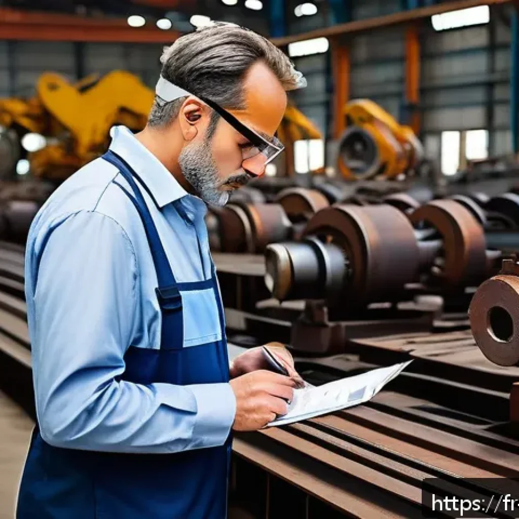 기업가치평가사 자산 가치를 측정하는 방법 - A professional business evaluator inspecting industrial machinery inside a large factory, wearing bu...
