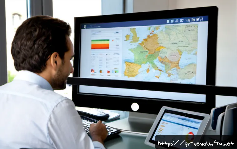 기업가치평가사 회사 평가 시스템 - Photorealistic French business valuation consultant reviewing a company assessment dashboard on a la...
